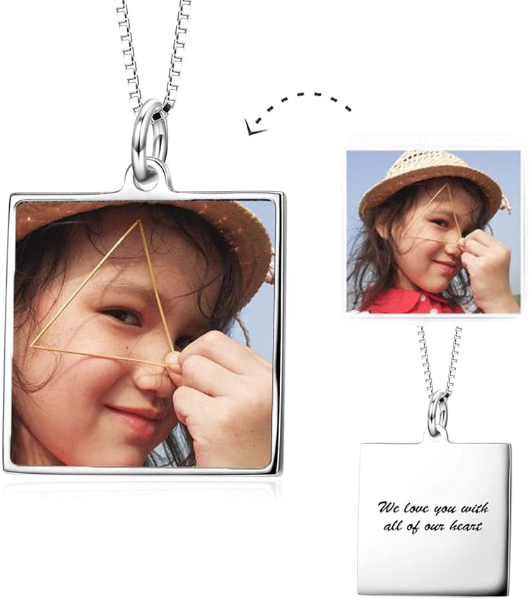 925 Sterling Silver Full Color Photo Picture Personalized Necklace Custom Etched Dog Tag Image Pendant with Message Name - onlyone