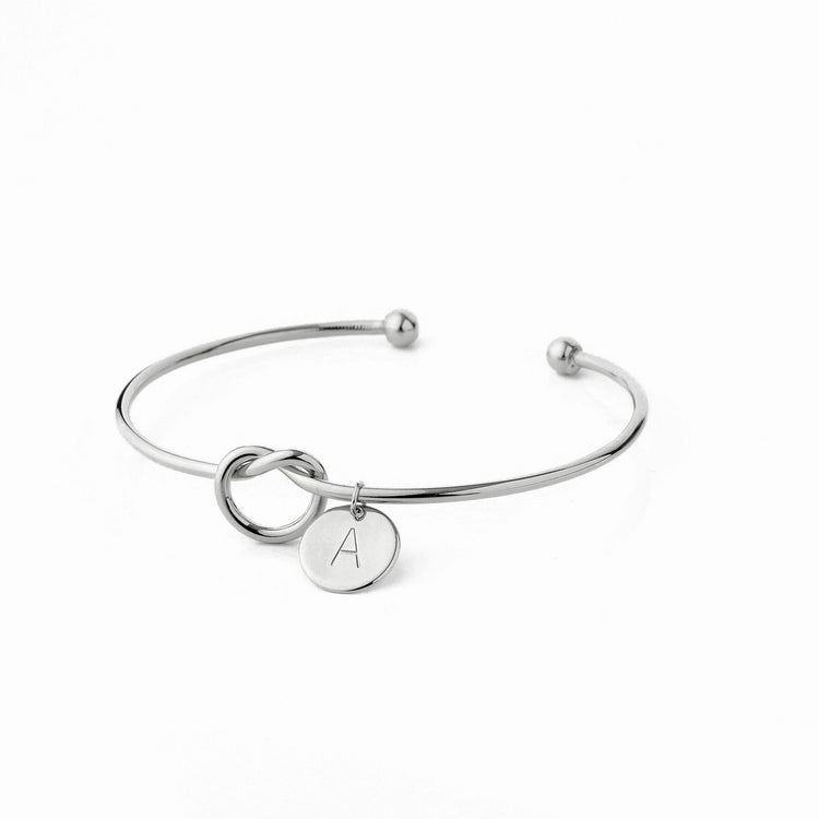 925 Sterling Silver Personalized Initial Knot Engraved Cuff - onlyone