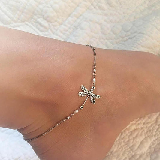 925 Sterling Silver Dragonfly Anklet - onlyone