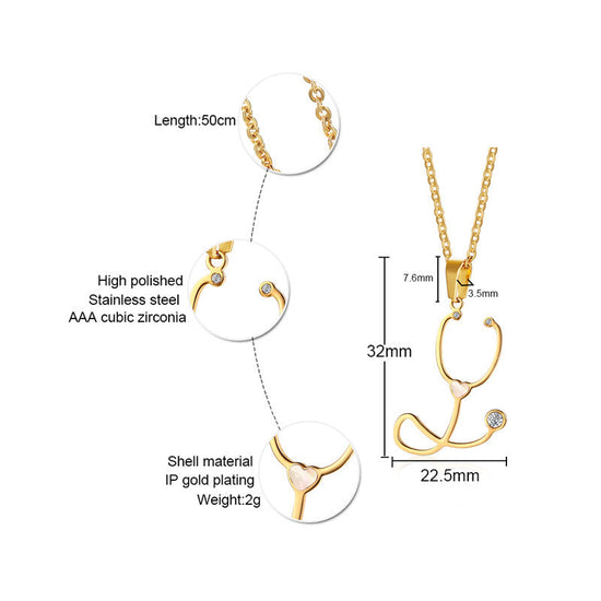 925 Sterling Silver White Angel Golden Stethoscope Necklace Pendant - onlyone