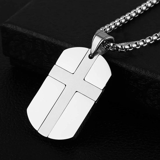 Stainless Steel Cross Dog Tag Pendant Necklace Strength Bible Verse, Father's Day Gift - onlyone