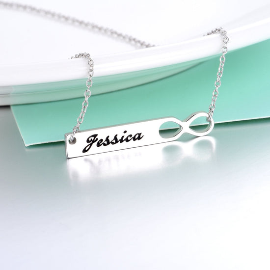 925 Sterling Silver Engraved Infinity Bar Name Necklace Nameplate Necklace - onlyone