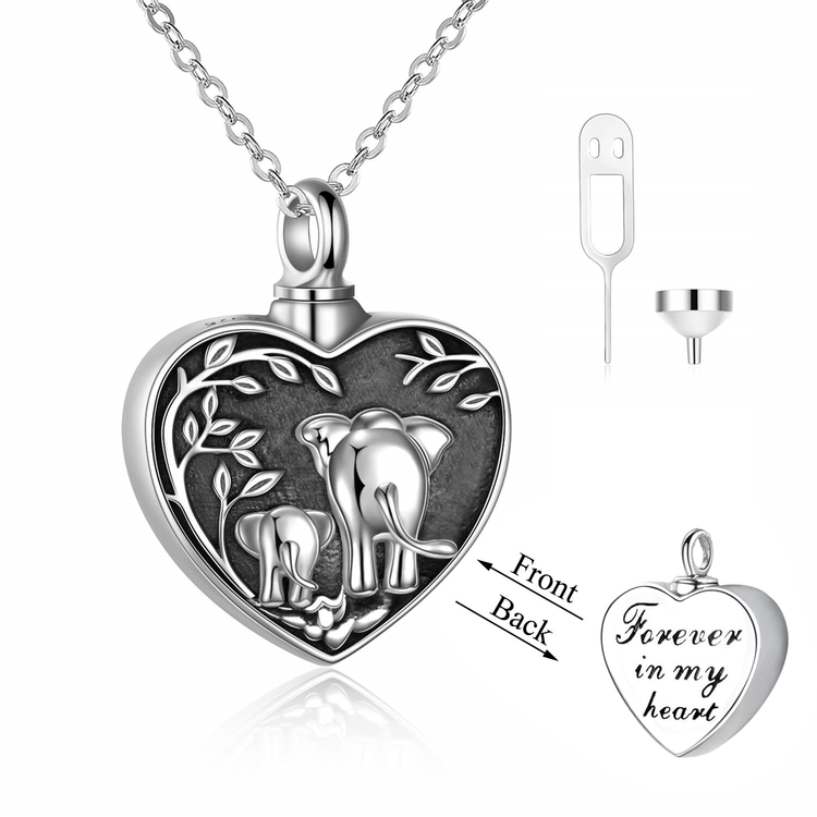 925 Sterling Silver Elephant Heart Urn Necklace for Ashes Cremation Jewelry for Ashes