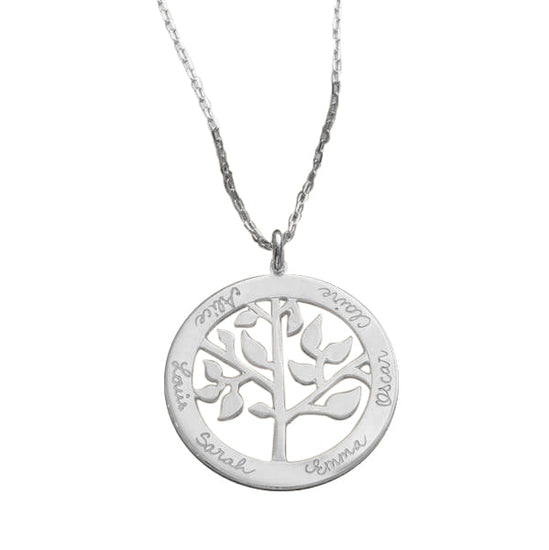 925 Sterling Silver Engraved Circle Life Tree Family Tree Name Necklace Gift For Grandma - onlyone