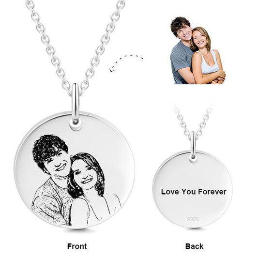 925 Sterling Silver Engraved Coin Photo Necklace Inspirational Gift - onlyone