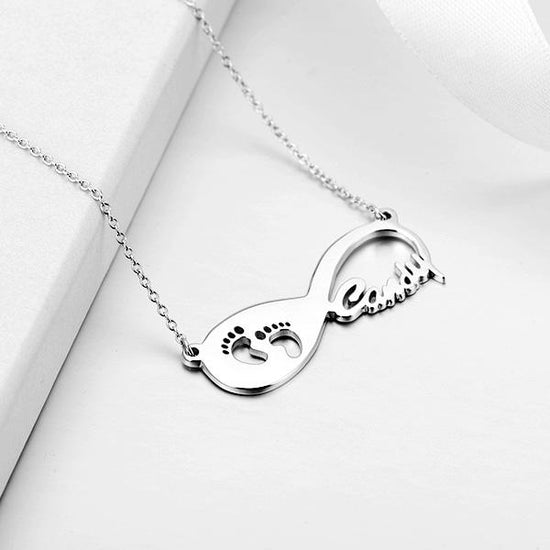 925 Sterling Silver Infinity Footprint Name Necklace Nameplate Necklace - onlyone