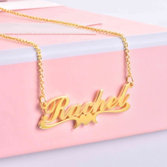 925 Sterling Silver Rachel Style Heart Name Necklace Nameplate Necklace - onlyone