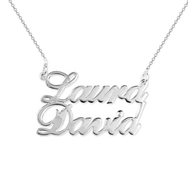 925 Sterling Silver Two Name Pendant Necklace Nameplate Necklace