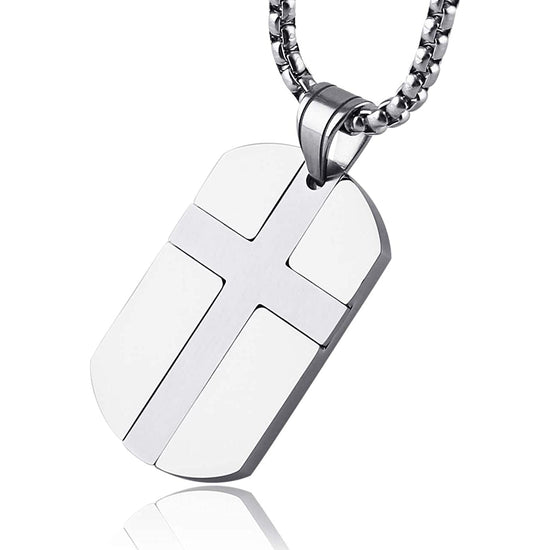 Stainless Steel Cross Dog Tag Pendant Necklace Strength Bible Verse, Father's Day Gift - onlyone