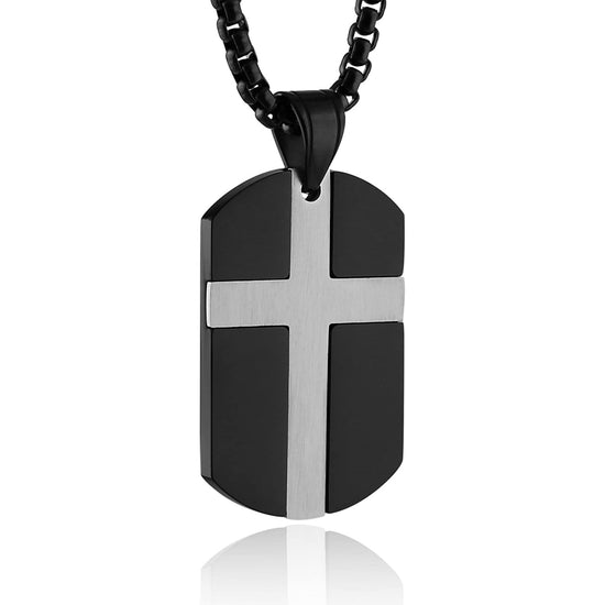 Stainless Steel Cross Dog Tag Pendant Necklace Strength Bible Verse, Father's Day Gift - onlyone