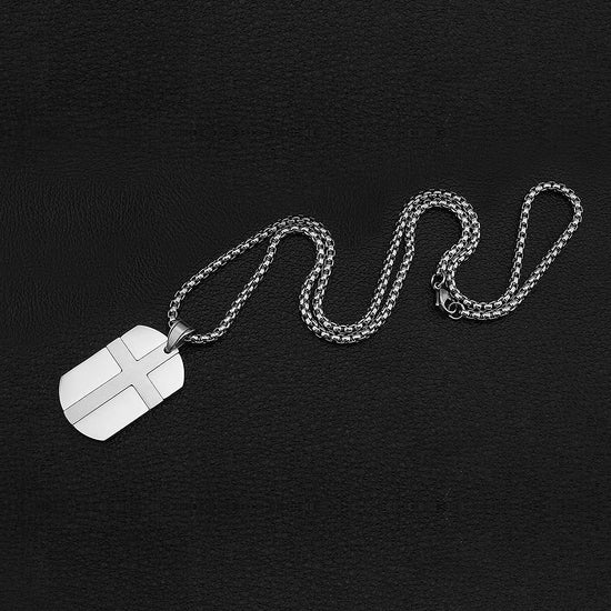 Stainless Steel Cross Dog Tag Pendant Necklace Strength Bible Verse, Father's Day Gift - onlyone