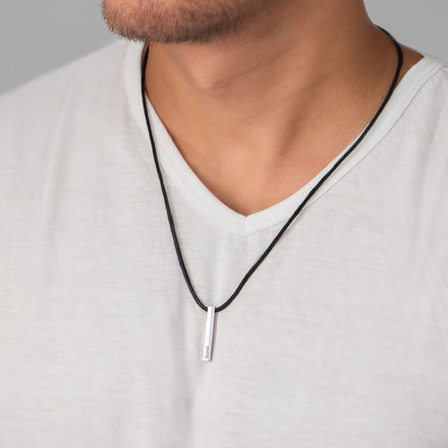 3D Bar Name Necklace 4 Sides Engraved Vertical Bar Necklace For Men Valentines Day Gifts For Him - onlyone