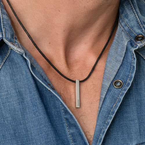 3D Bar Name Necklace 4 Sides Engraved Vertical Bar Necklace For Men Valentines Day Gifts For Him - onlyone
