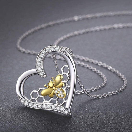 925 Sterling Silver Bee Heart Pendant Necklaces for Women Mother's Day Gifts for Her - onlyone