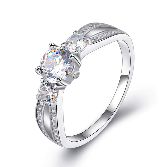 925 Sterling Silver 3 Round Stone Ring Made By Zirconia - onlyone