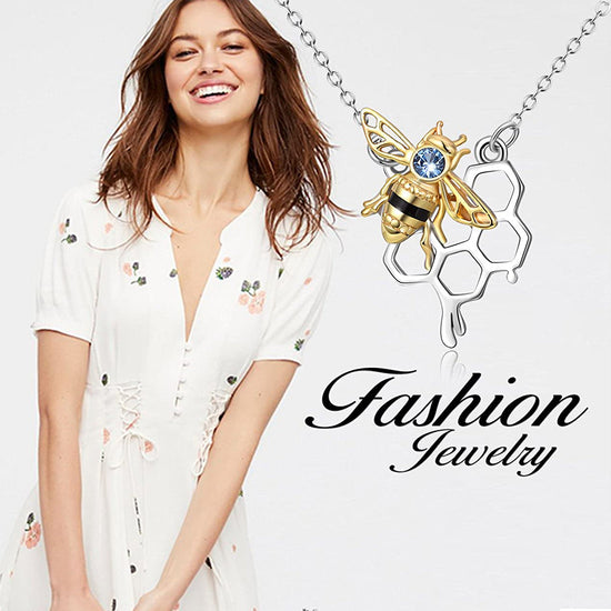 925 Sterling Silver Honey Bumble Bee Necklace with Honeycomb, Fine Jewelry Gift for Women - onlyone