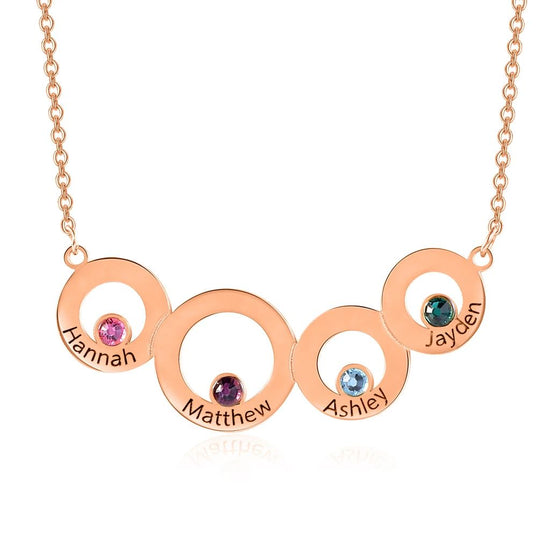 925 Sterling Silver Custom Engraved Necklace 4 Circles with Birthstone Necklace For Women - onlyone