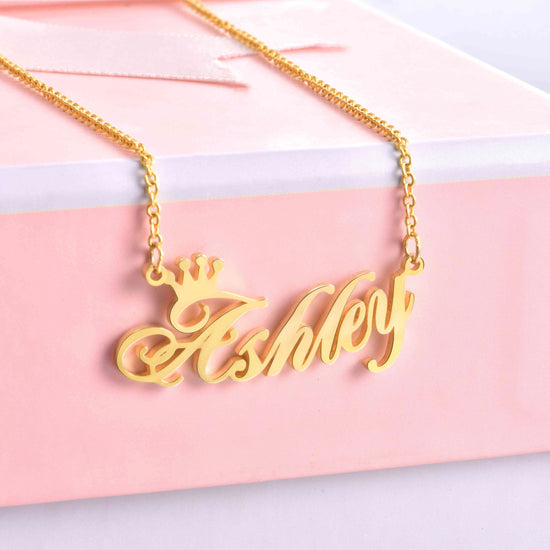 925 Sterling Silver Ashley Name Crown Necklace Nameplate Necklace You Are My Queen - onlyone