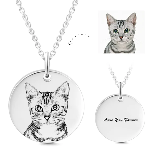 925 Sterling Silver Pet Photo Engraved Necklace Gift for Cat Lovers - onlyone