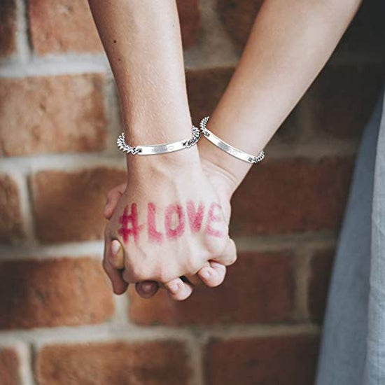 925 Sterling Silver Custom Engraved Couple Bracelets Set, Buy One Get Two Bracelets. - onlyone