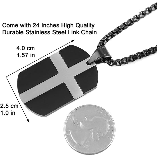 Stainless Steel Cross Dog Tag Pendant Necklace Strength Bible Verse, Father's Day Gift - onlyone