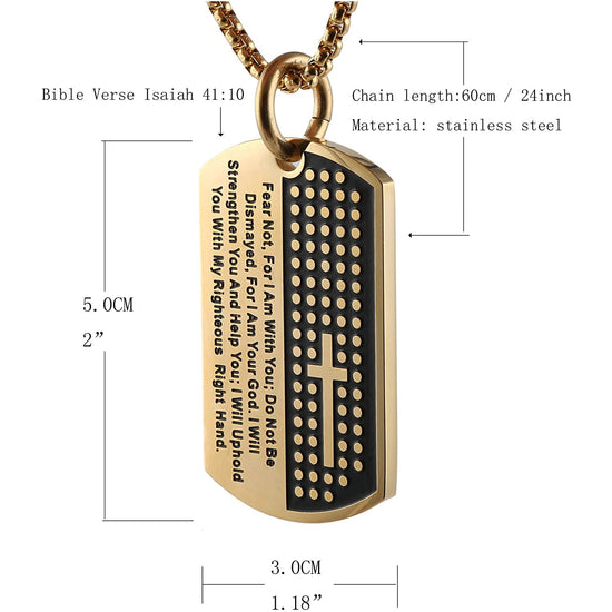 Stainless Steel Cross Dog Tag Pendant Necklace Strength Bible Verse, Father's Day Necklace - onlyone