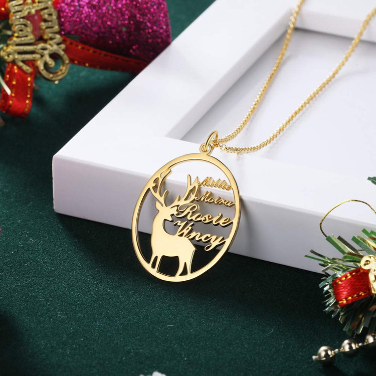 925 Sterling Silver Personalized Reindeer Name Necklace