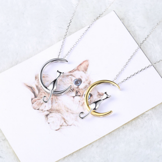 925 Sterling Silver Moonlight Cat Necklace - onlyone