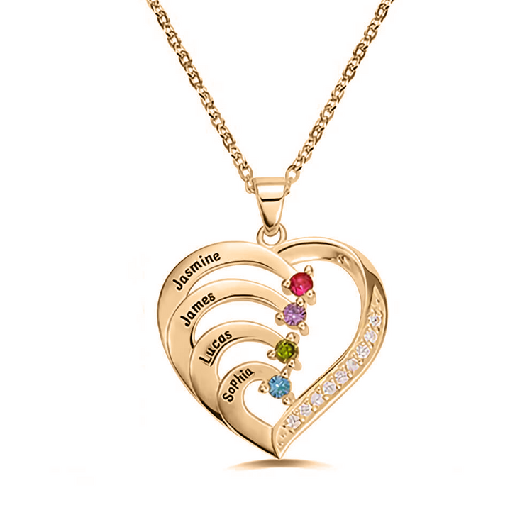 925 Sterling Silver Personalized Name and Birthstone Family Heart Necklace for Mom
