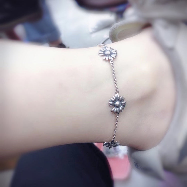 925 Sterling Silver Daisy Flower Anklet, Gift For Her