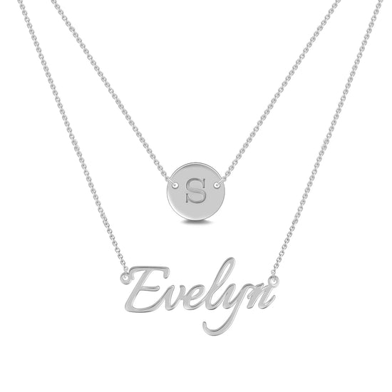 925 Sterling Silver Coin Name Double Layers Necklace, Nameplated Necklace - onlyone