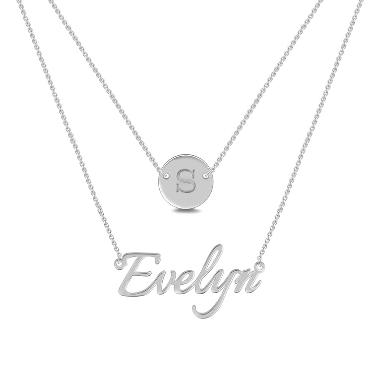 925 Sterling Silver Coin Name Double Layers Necklace, Nameplated Necklace - onlyone