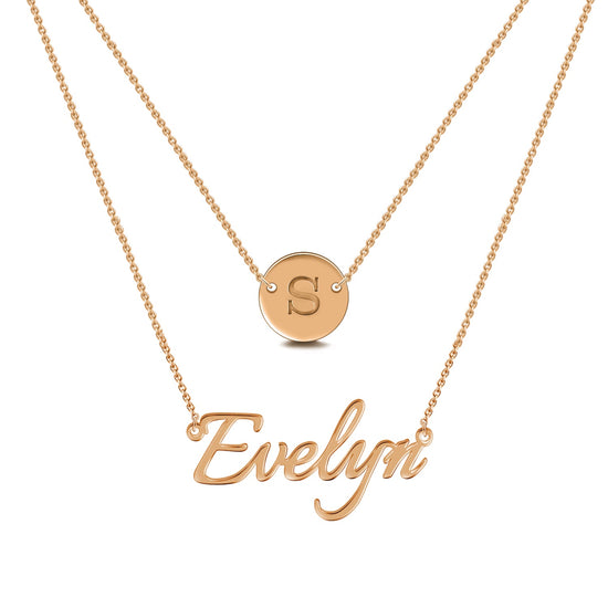 925 Sterling Silver Coin Name Double Layers Necklace, Nameplated Necklace - onlyone