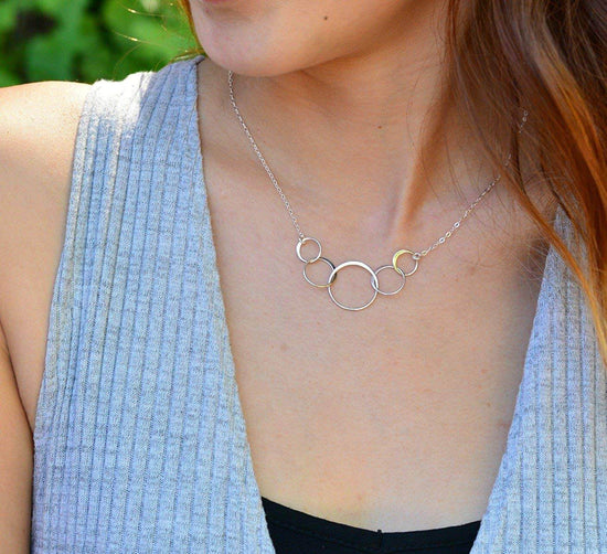 925 Sterling Silver 50th Birthday Gift For Mom / Grandmother Generations Chain Necklace Interlocking Ring Necklace - onlyone