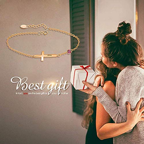 925 Sterling Silver Cross Personalized Custom Name Birthstone Bracelet - onlyone