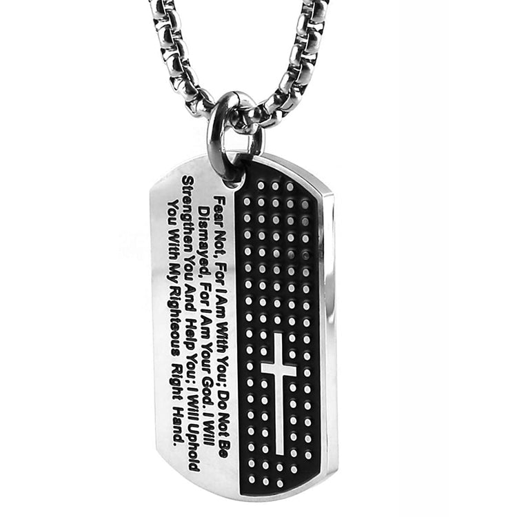 Stainless Steel Cross Dog Tag Pendant Necklace Strength Bible Verse, Father's Day Necklace - onlyone