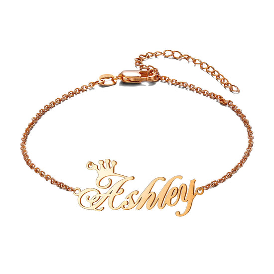 925 Sterling Silver Ashley Name Anklet With Crown, Gold Anklet With Name For Women - onlyone