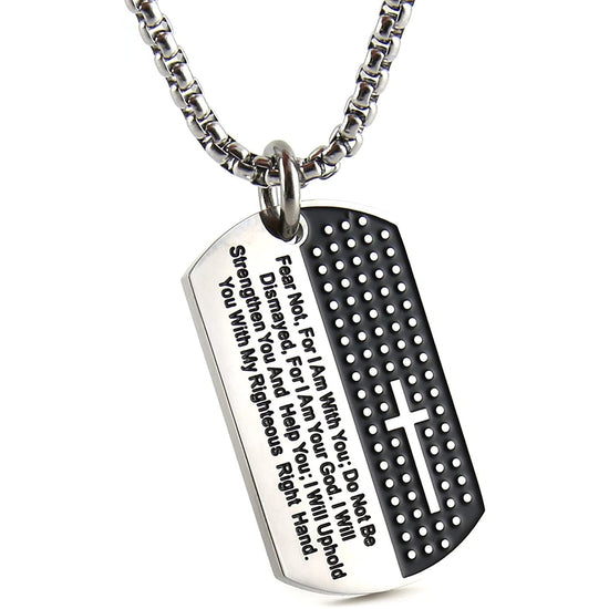 Stainless Steel Cross Dog Tag Pendant Necklace Strength Bible Verse, Father's Day Necklace - onlyone