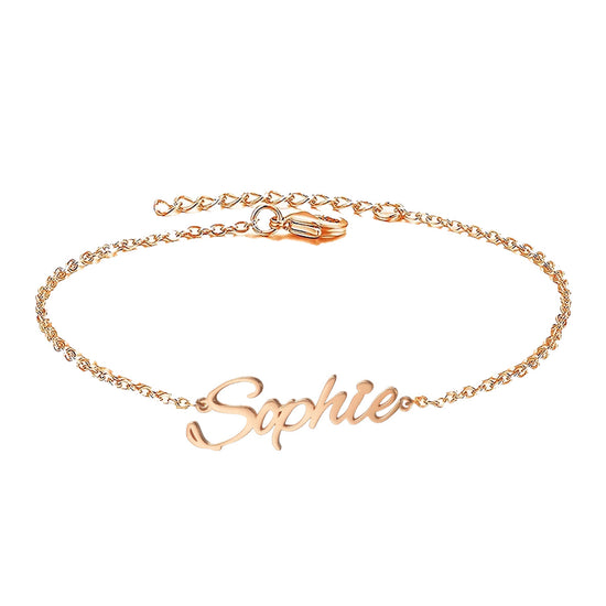 925 Sterling Silver Sophie Name Anklet, Nameplated Anklet - onlyone