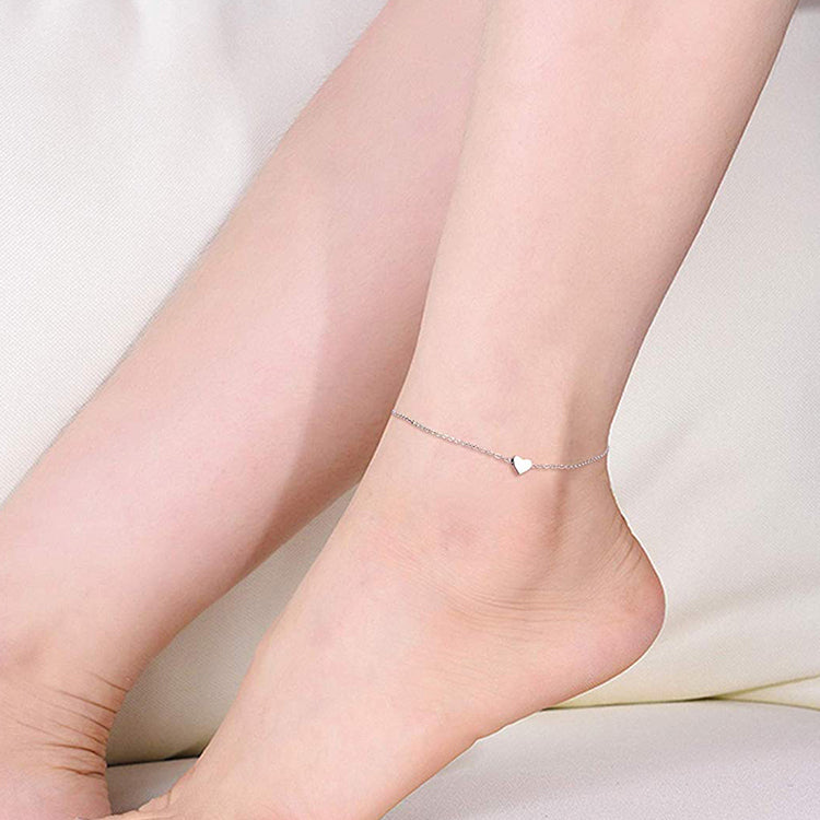 925 Sterling Silver Heart Initial Anklet For Women - onlyone