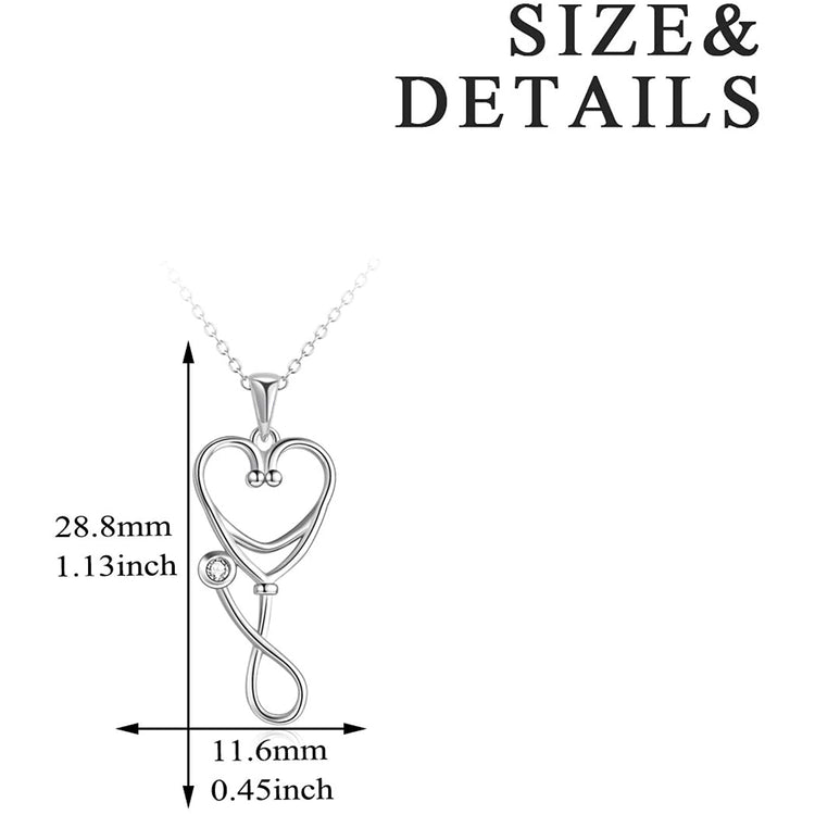 925 Sterling Silver Caduceus Angel Nursing Themed Stethoscope Pendant Necklace - onlyone