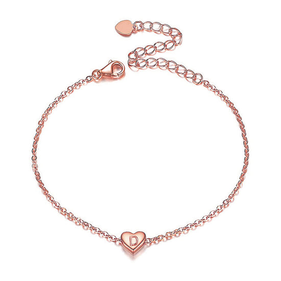 925 Sterling Silver Heart Initial Anklet For Women - onlyone
