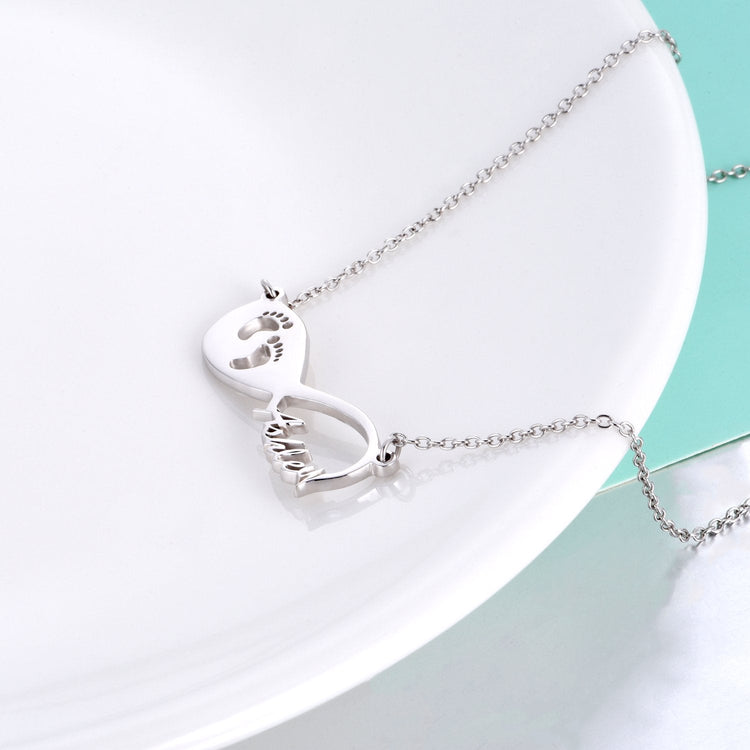 925 Sterling Silver Infinity Footprint Name Necklace Nameplate Necklace - onlyone