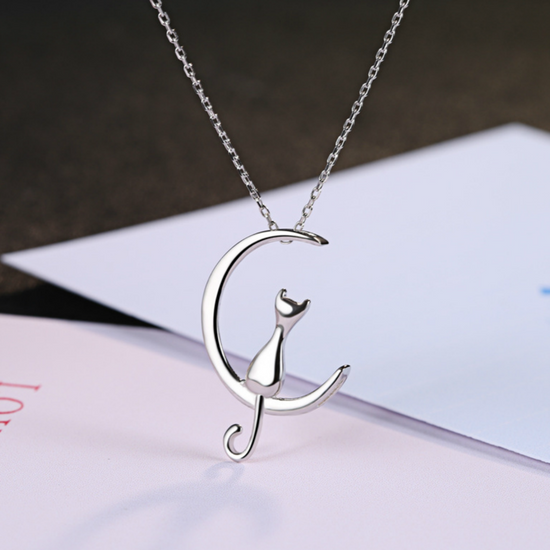 925 Sterling Silver Moonlight Cat Necklace - onlyone