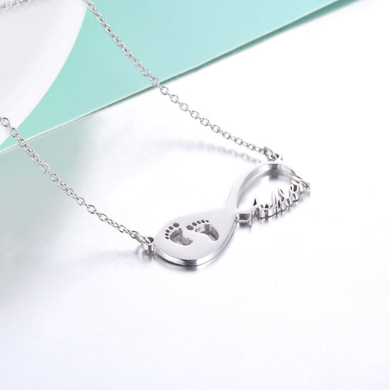 925 Sterling Silver Infinity Footprint Name Necklace Nameplate Necklace - onlyone
