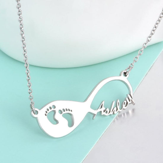 925 Sterling Silver Infinity Footprint Name Necklace Nameplate Necklace - onlyone