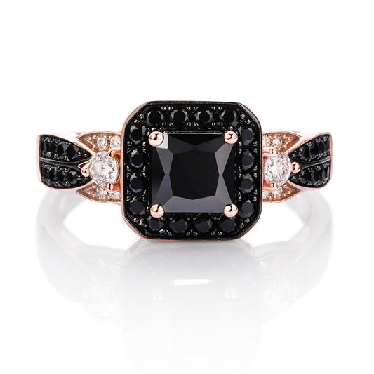 Bague en argent sterling 925, coupe princesse Halo