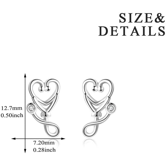 925 Sterling Silver Stethoscope Jewelry Stud Earrings For Women Doctor Nurse Gift - onlyone