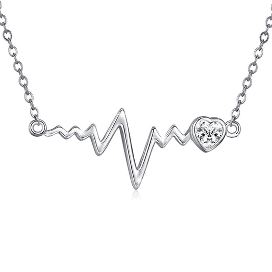 925 Silver White Angel Gift Series: Love Heartbeat Wave Necklace At First Sight - onlyone