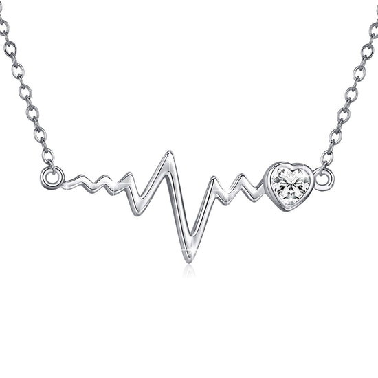 925 Silver White Angel Gift Series: Love Heartbeat Wave Necklace At First Sight - onlyone